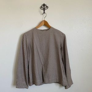 Muji Brown and White Mini Check Button Shirt Sz. S EUC